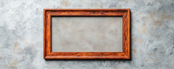 Fototapeta premium A wooden frame displayed against a textured wall, perfect for showcasing art or photography in a stylish setting.