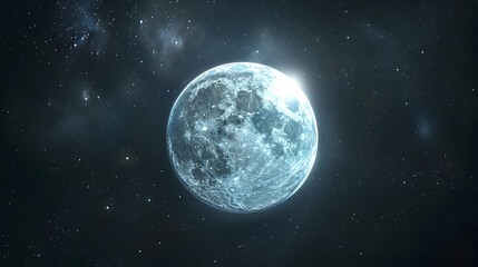 Fototapeta premium Captivating Glowing Pearl like Moon Shining Against Starry Night Sky Backdrop