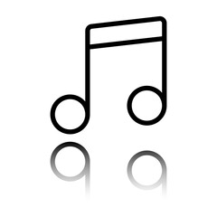 Musical simple icon vector. Flat design. Black icon with mirror reflection. White background