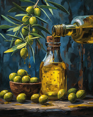 Image of Still life with bottle of olive oil. printed on Printed Glass Splashbacks