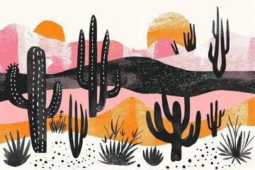Arizona vector artwork, Seamless pattern vector summer cactus on desert mix with beautiful blooming succulents flower for fashion fabric and all prints on pink background.