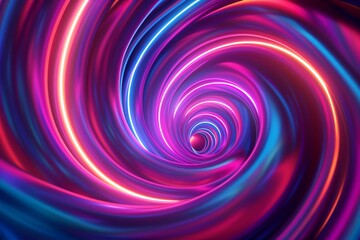 A spiral of neon lights with a purple and blue hue