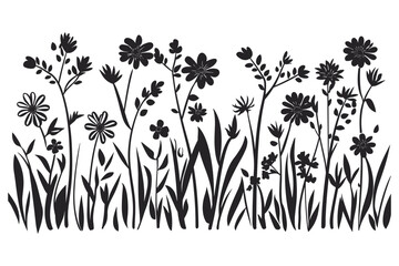 Silhouette of Flowers and Grass Vector