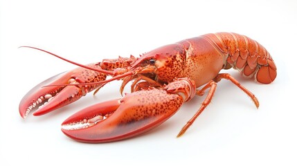 A whole lobster set against a white background, focusing on its fresh appearance, ideal for gourmet meals or seafood promotions.