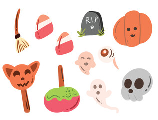 Cute hand drawn Candy Halloween illustration Vector element collection