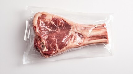 Pre-packaged lamb shank in clear plastic, set against a clean white background, emphasizing the high quality and freshness of the meat.