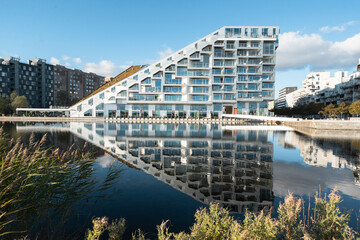 Unique Architecture in Copenhagen with Geometric Apartment Buildings with a Pond