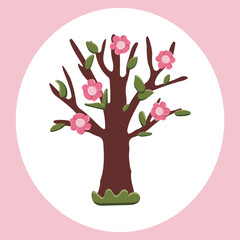 Four seasons tree - spring, summer, autumn, winter on white background. Vector illustration in flat cartoon style