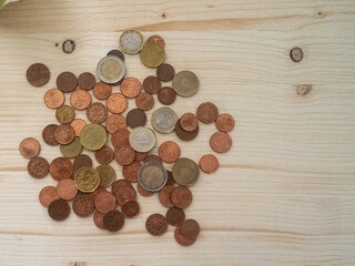 euro coin money on the wood table