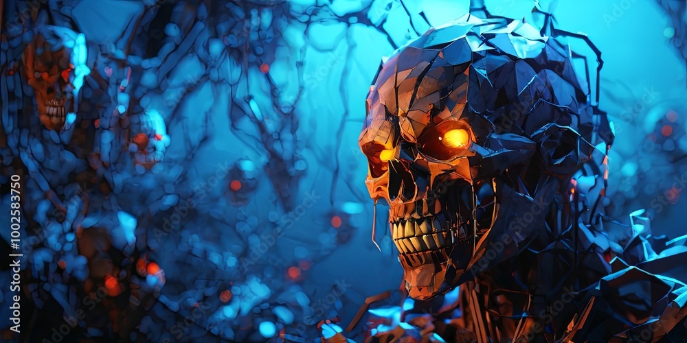 Poster a skull with glowing eyes is surrounded by a forest of twisted, broken branches
