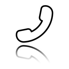 Phone, call simple icon. Flat design. Black icon with mirror reflection. White background