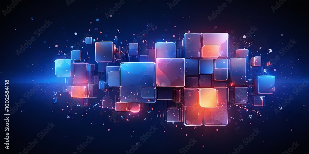 Poster A blue and orange cube pattern with a lot of small cubes