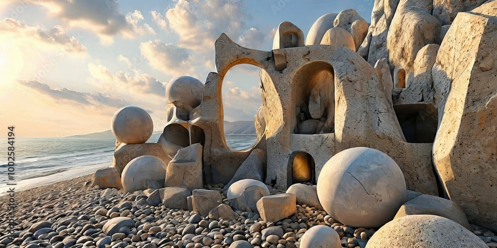 Aufkleber a beach with a large rock formation that has a hole in the middle