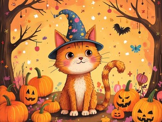 halloween cat with pumpkin