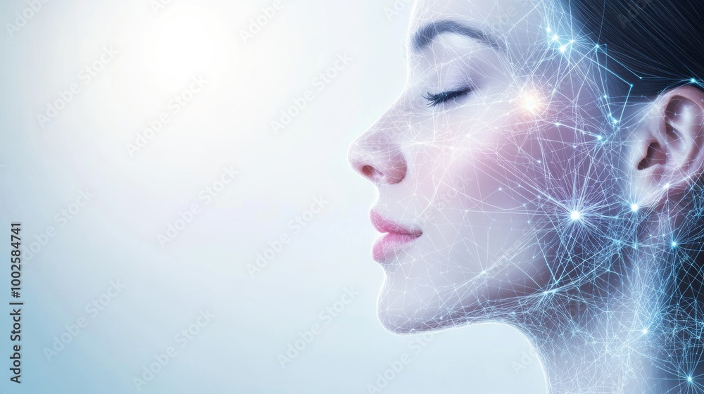 Poster abstract representation of skincare procedures with lines and dots, depicting facial care techniques