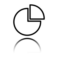 Pie Chart simple icon. Flat design. Black icon with mirror reflection. White background
