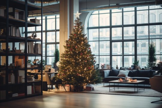 Christmas tree in a nordic deigned startup company office