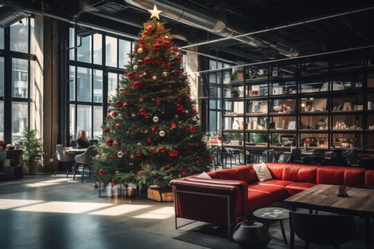Christmas tree in a nordic deigned startup company office