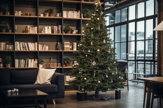Christmas tree in a nordic deigned startup company office