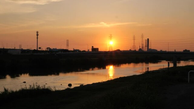 大和川と夕焼けの風景
