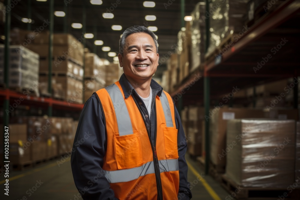 Wall mural Portrait of a smiling middle aged male warehouse worker