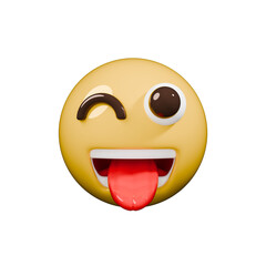 Stuck Out Tongue and Winking Eye Emoji Glossy 3d Illustration