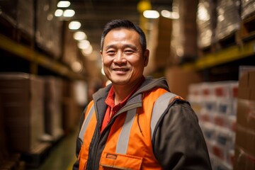 Portrait of a smiling middle aged male warehouse worker