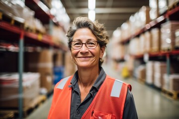 Portrait of a smiling middle aged female warehouse worker