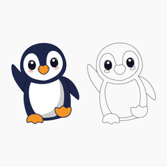 Happy Waving Penguin Coloring Fun for Kids