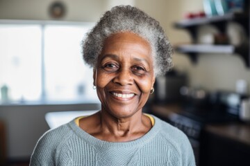 Obraz premium Smiling portrait of a senior African American woman in nursing home