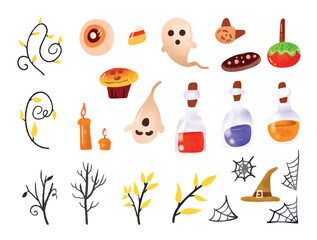Cute hand drawn Halloween illustration element collection