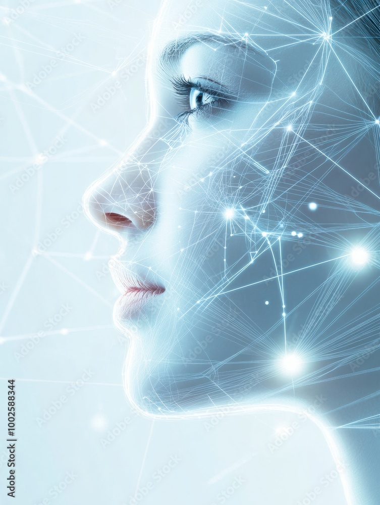Poster an abstract representation of skincare procedures illustrated by lines and dots on a serene medical 