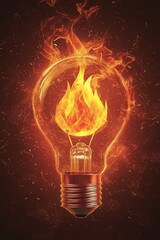 A glowing lightbulb with a fire icon inside, set against a soft, glowing ember background, symbolizing passion and burning inspiration. 