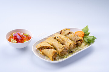 Fresh Spring Rolls with Dipping Sauce on Plate