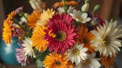 A Colorful Mixed Flower Bouquet Still Life