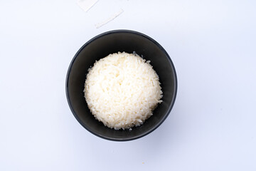 Bowl of Steamed White Rice on White Background