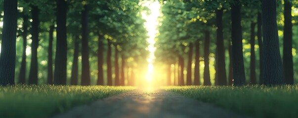 Obraz premium A serene forest pathway illuminated by sunlight, creating a peaceful and inviting atmosphere for nature lovers and adventurers.