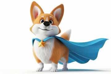 Heroic corgi in blue cape