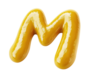 Vibrant mustard sauce creatively shaped into a bold letter 'M' for culinary delight