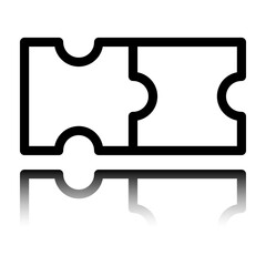 Puzzle simple icon vector. Flat design. Black icon with mirror reflection. White background