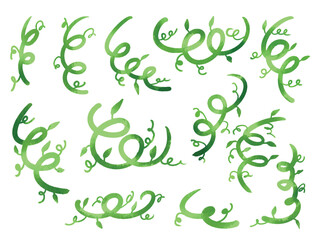 Collection of Watercolor Twirly plant and Leaves Vector Elements