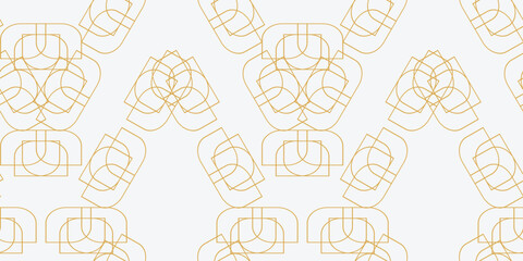 Gold and white thin line seamless vector pattern. Luxurious oriental art deco texture background. Golden lines on white background wedding design.