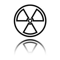 Radiation simple icon vector. Flat design. Black icon with mirror reflection. White background