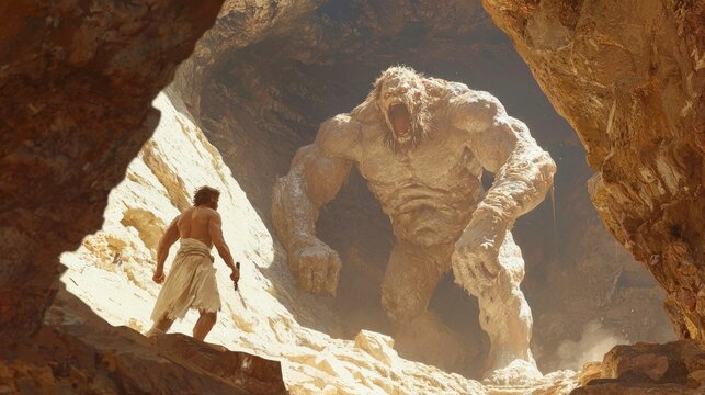 Epic Encounter: Odysseus Confronts the Cyclops in a Tense Cave Showdown