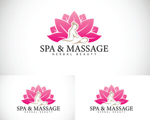 Spa massage logo creative design concept lotus health herbal spine