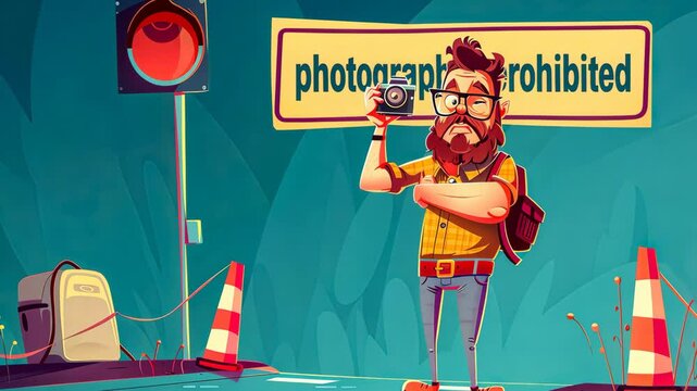 Photographer taking photos ignoring prohibition sign