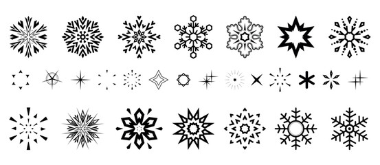 Snowflakes icon collection. Graphic modern black and white ornament.