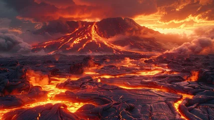 Gardinen A dramatic volcanic landscape of the planet Mustafar, with rivers of lava flowing and dark, jagged rocks © Dennis