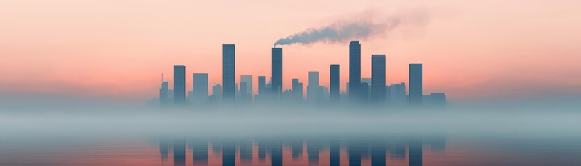 Fototapeta premium A city skyline engulfed in smog