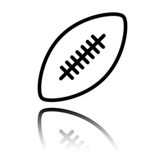 Rugby ball simple icon. Flat design. Black icon with mirror reflection. White background